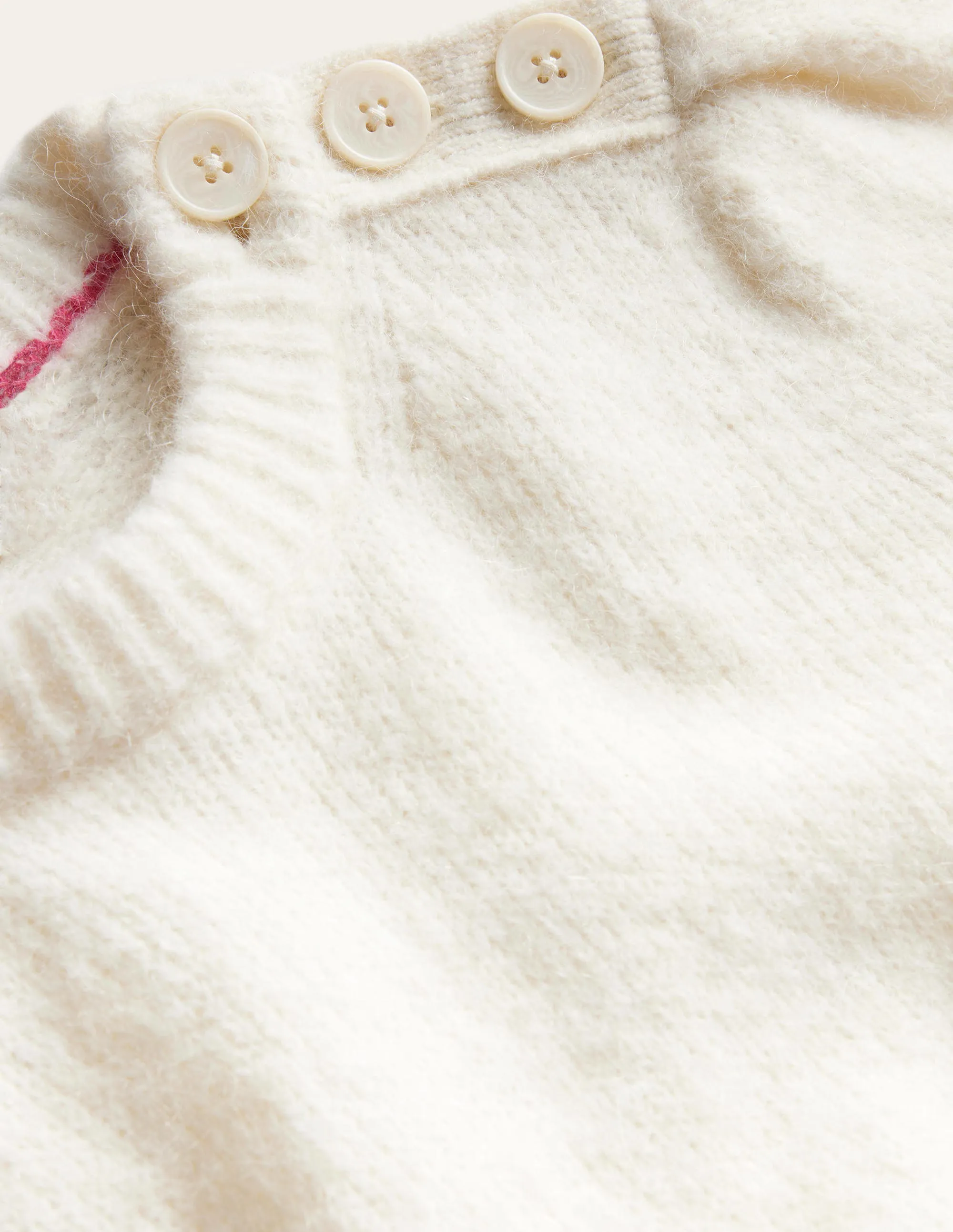 Fluffy Button Shoulder Jumper-Warm Ivory