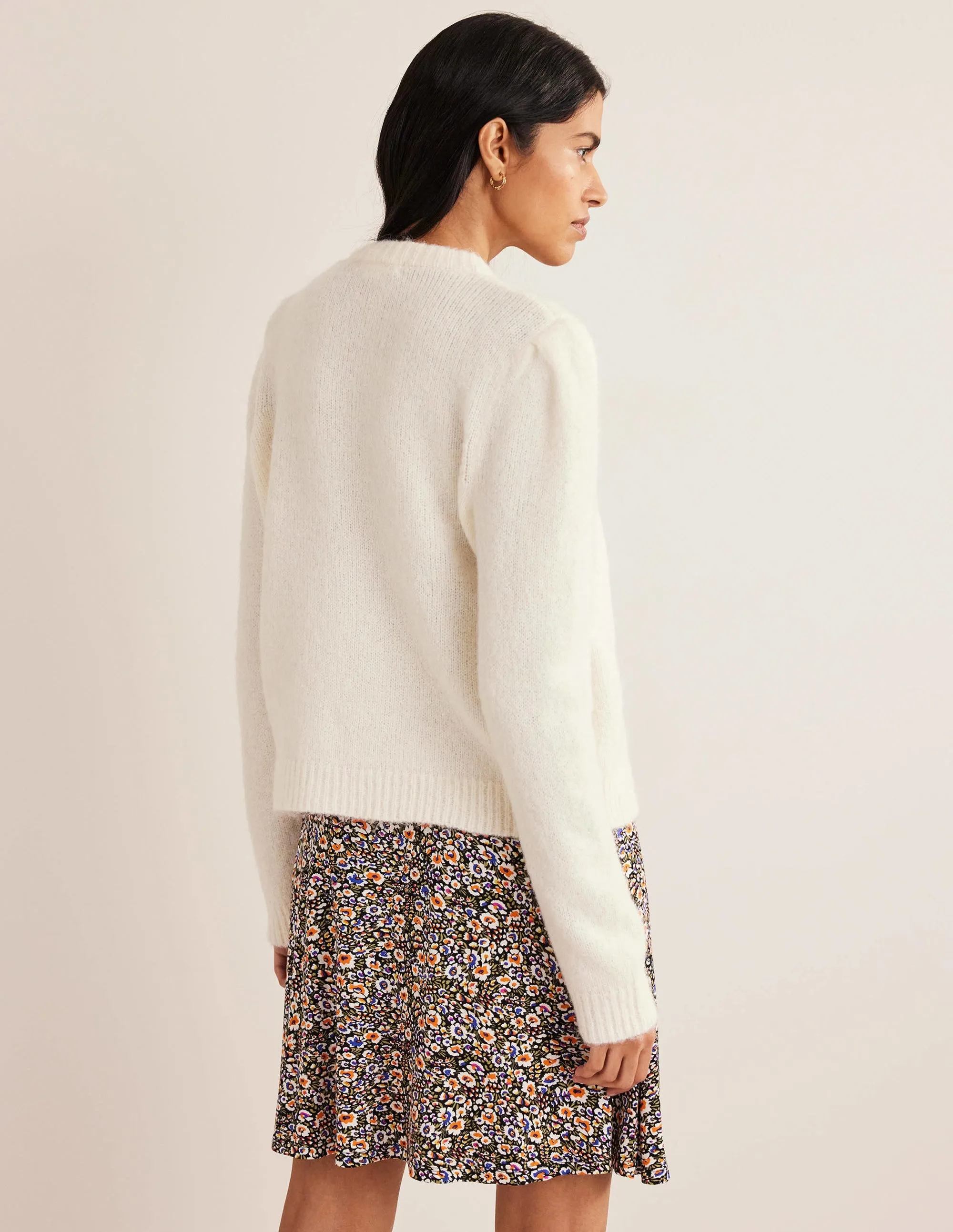 Fluffy Button Shoulder Jumper-Warm Ivory