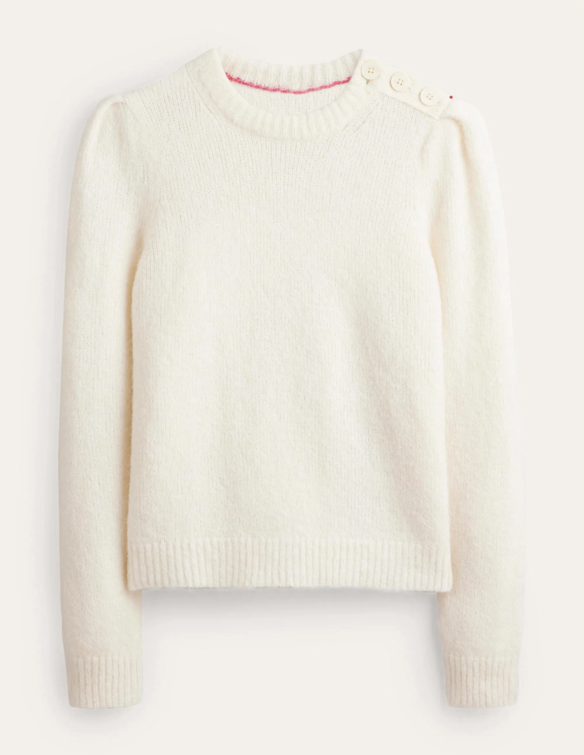 Fluffy Button Shoulder Jumper-Warm Ivory