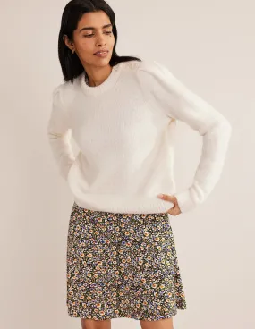 Fluffy Button Shoulder Jumper-Warm Ivory
