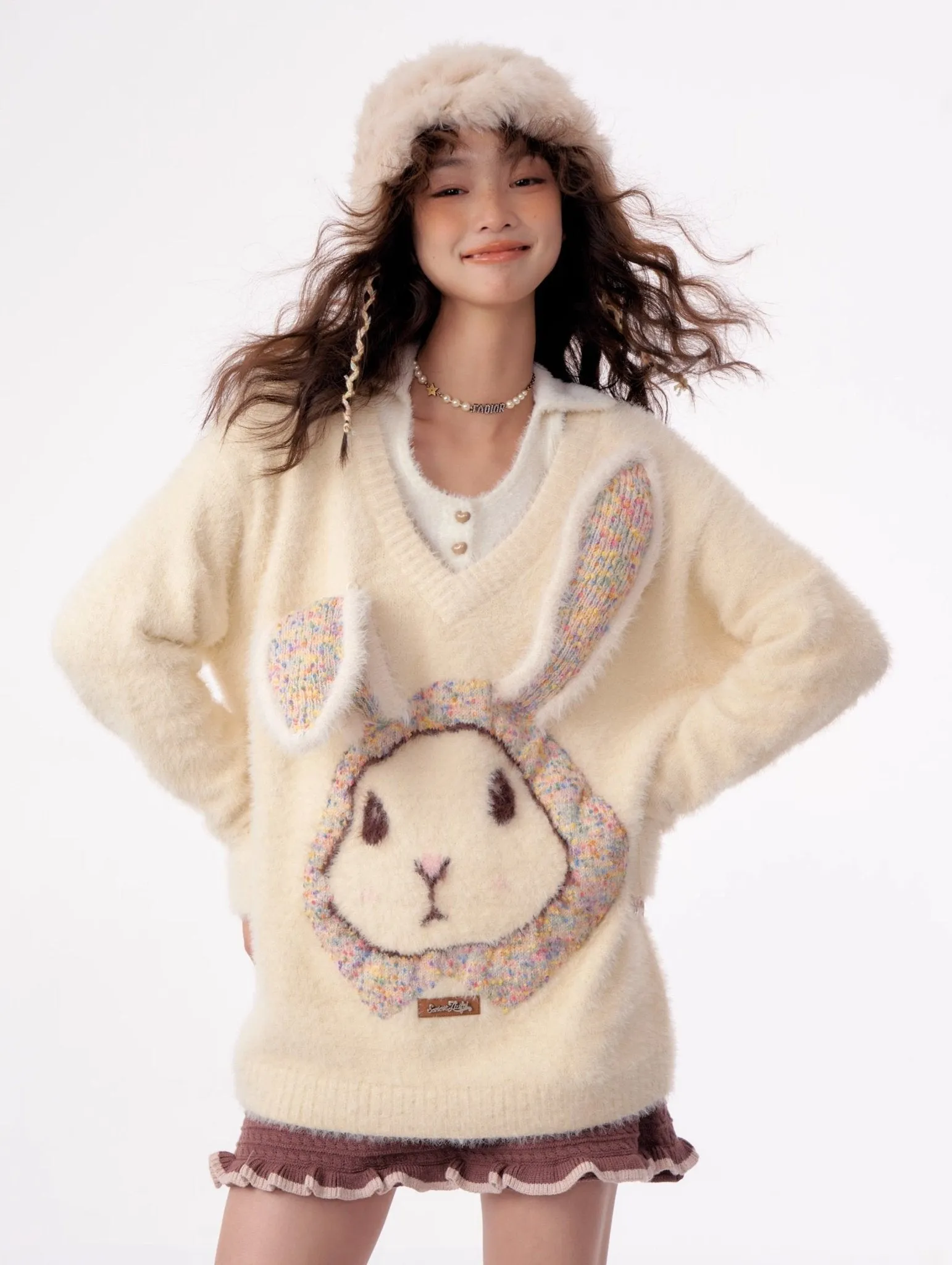 Fluffy Rabbit Cream Sweater