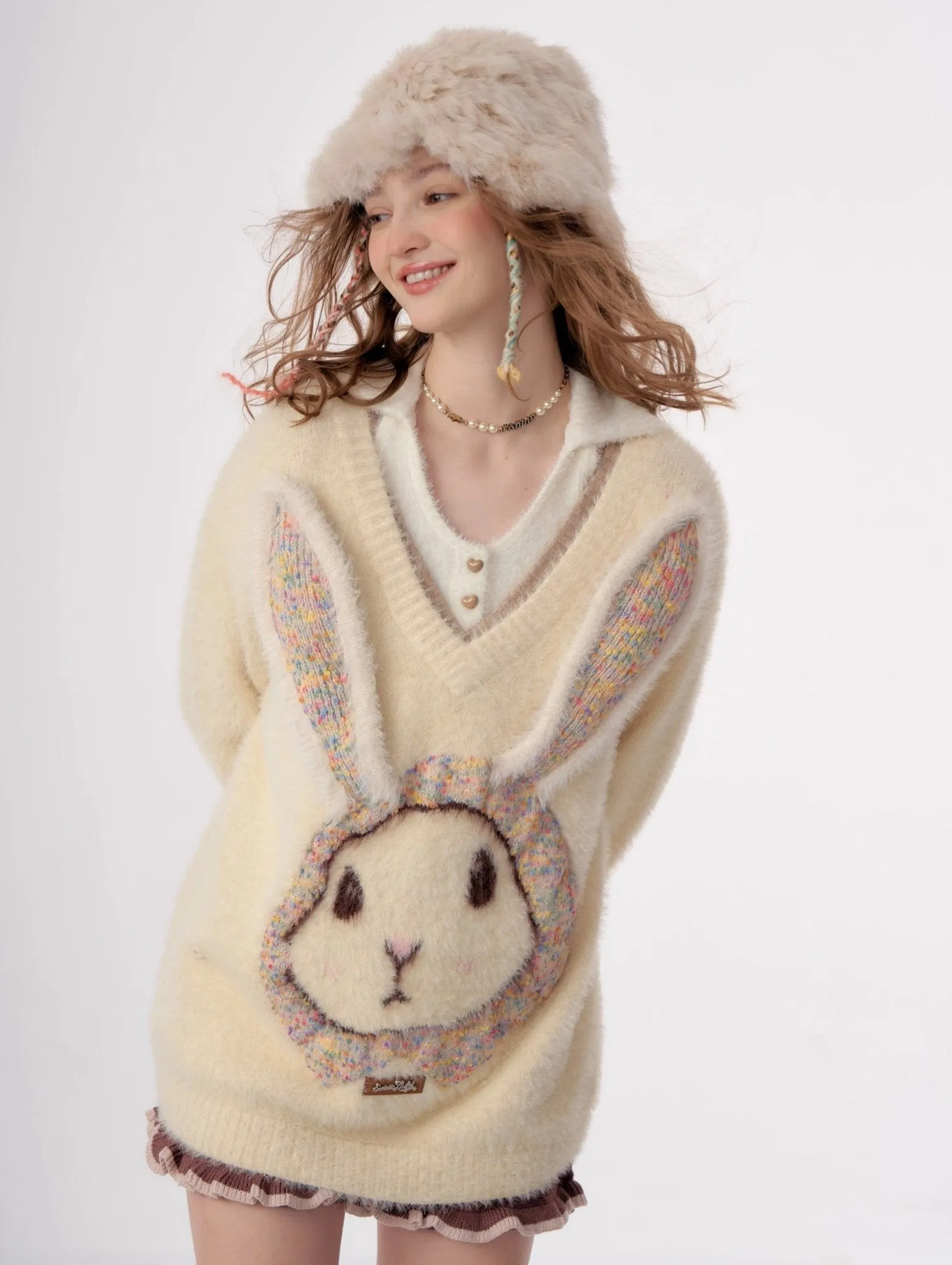 Fluffy Rabbit Cream Sweater