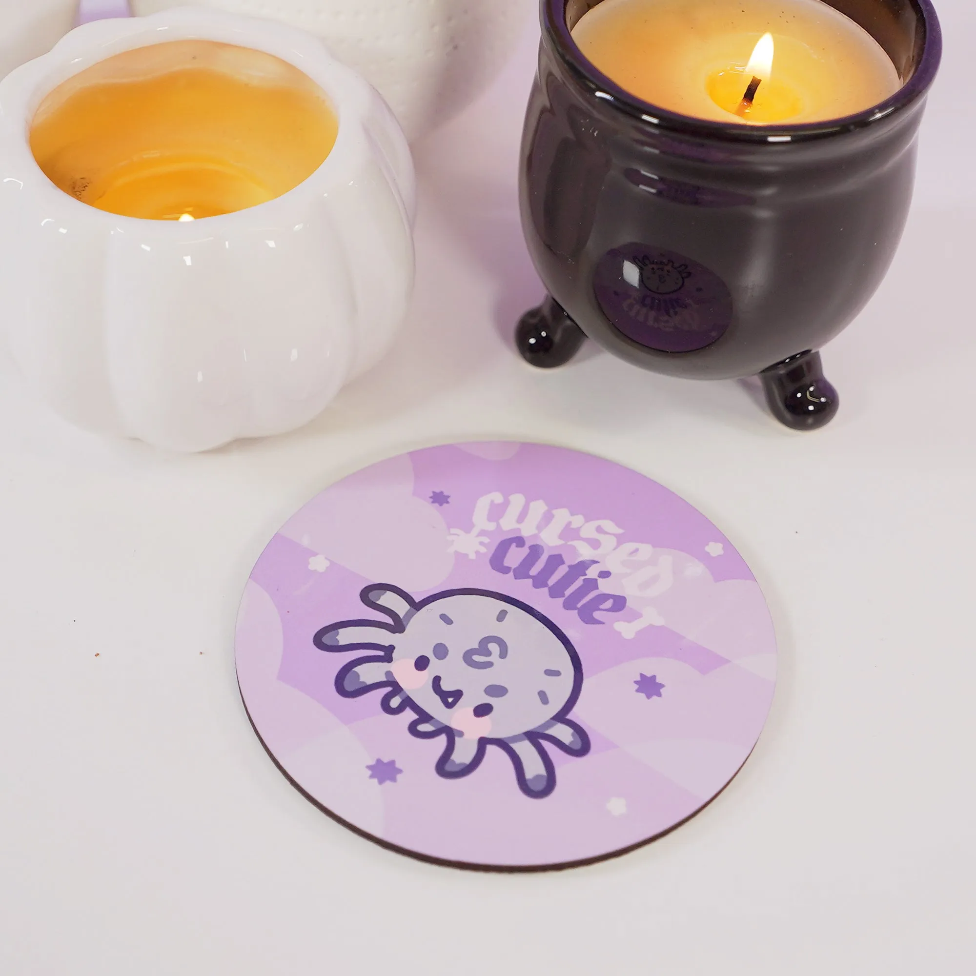 Fluffy the Spider Coaster | Cursed Cutie Quote | Spooky Cute Gothic Halloween Desk Decor