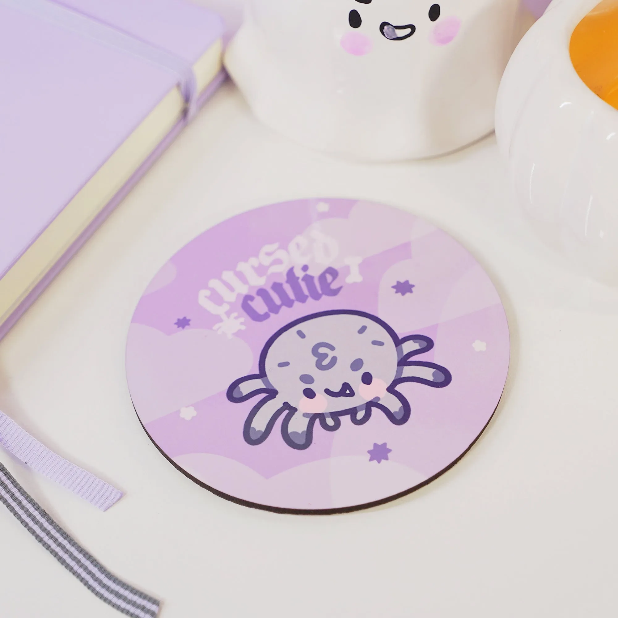 Fluffy the Spider Coaster | Cursed Cutie Quote | Spooky Cute Gothic Halloween Desk Decor