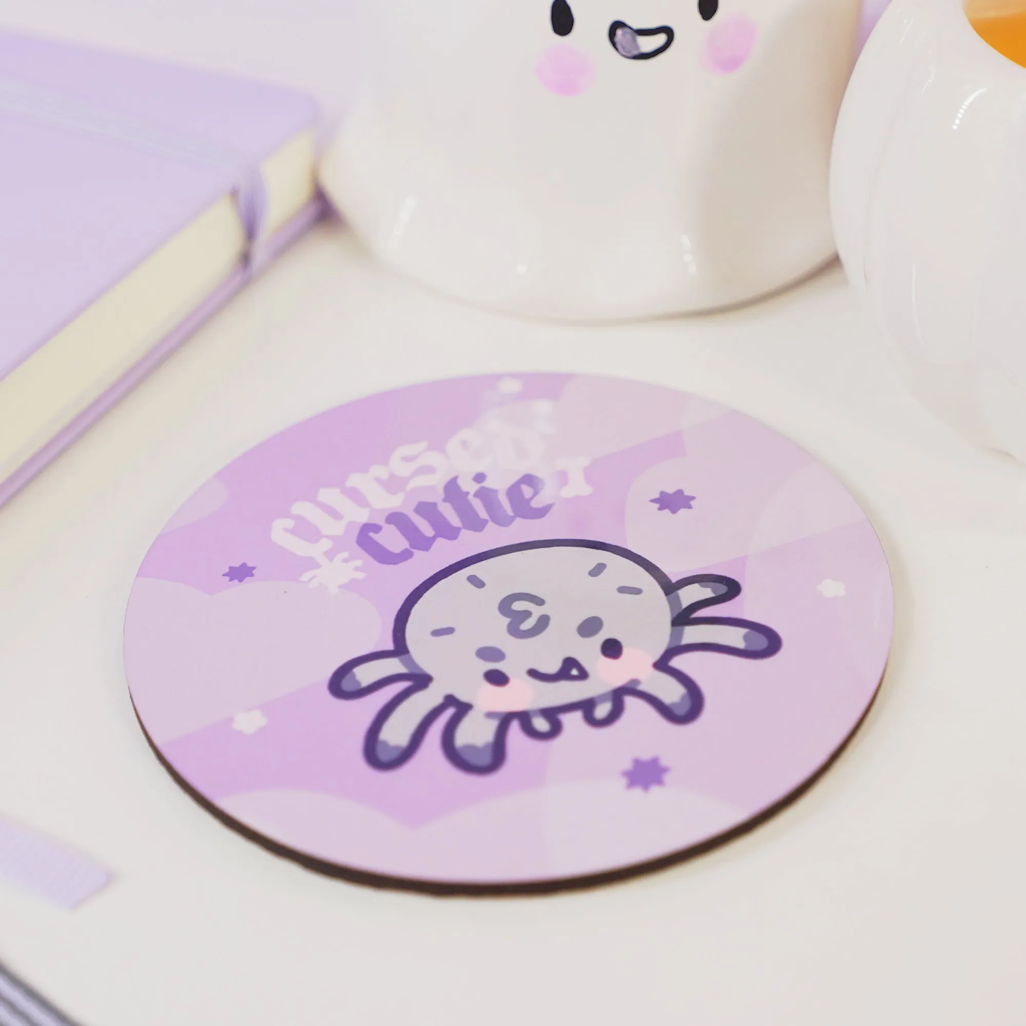 Fluffy the Spider Coaster | Cursed Cutie Quote | Spooky Cute Gothic Halloween Desk Decor