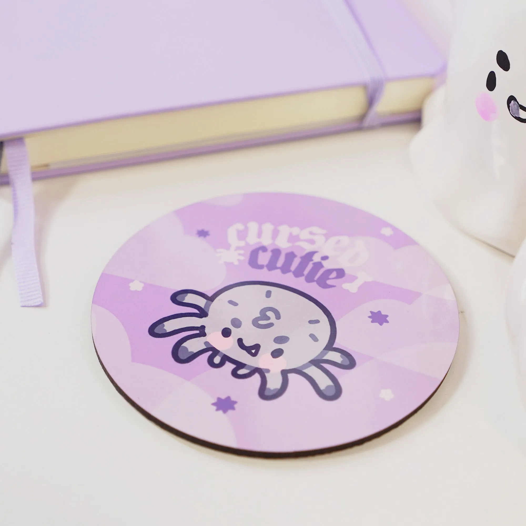 Fluffy the Spider Coaster | Cursed Cutie Quote | Spooky Cute Gothic Halloween Desk Decor
