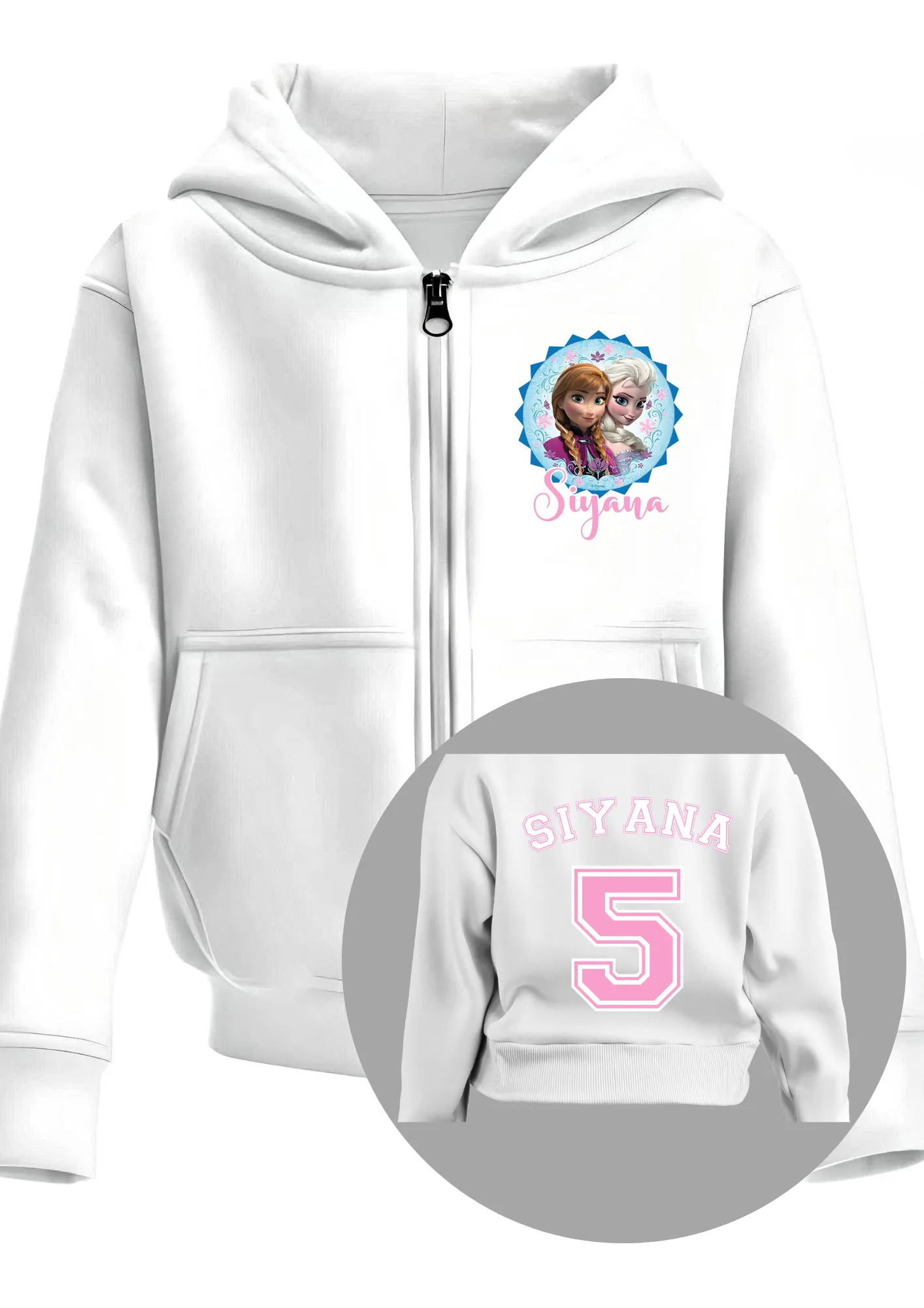 Girls' Personalised Frozen Elsa and Anna Custom Hoodie with Back Print