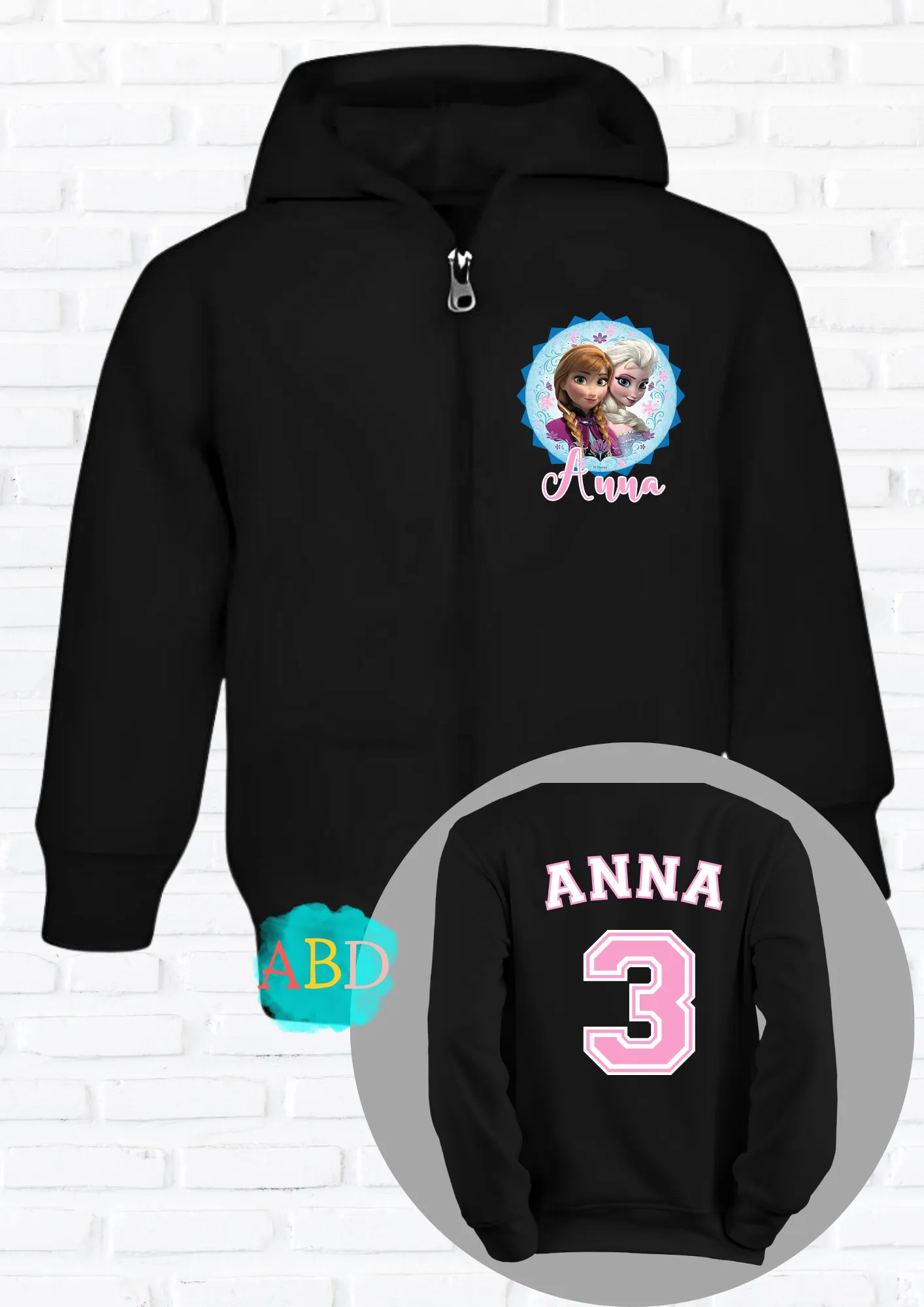 Girls' Personalised Frozen Elsa and Anna Custom Hoodie with Back Print