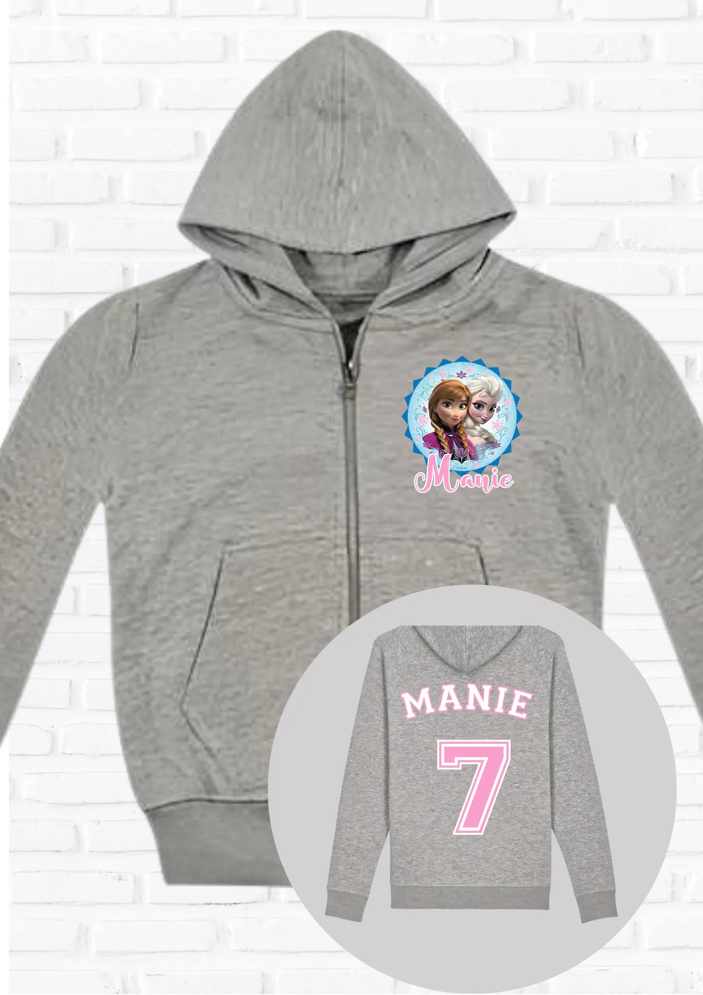 Girls' Personalised Frozen Elsa and Anna Custom Hoodie with Back Print