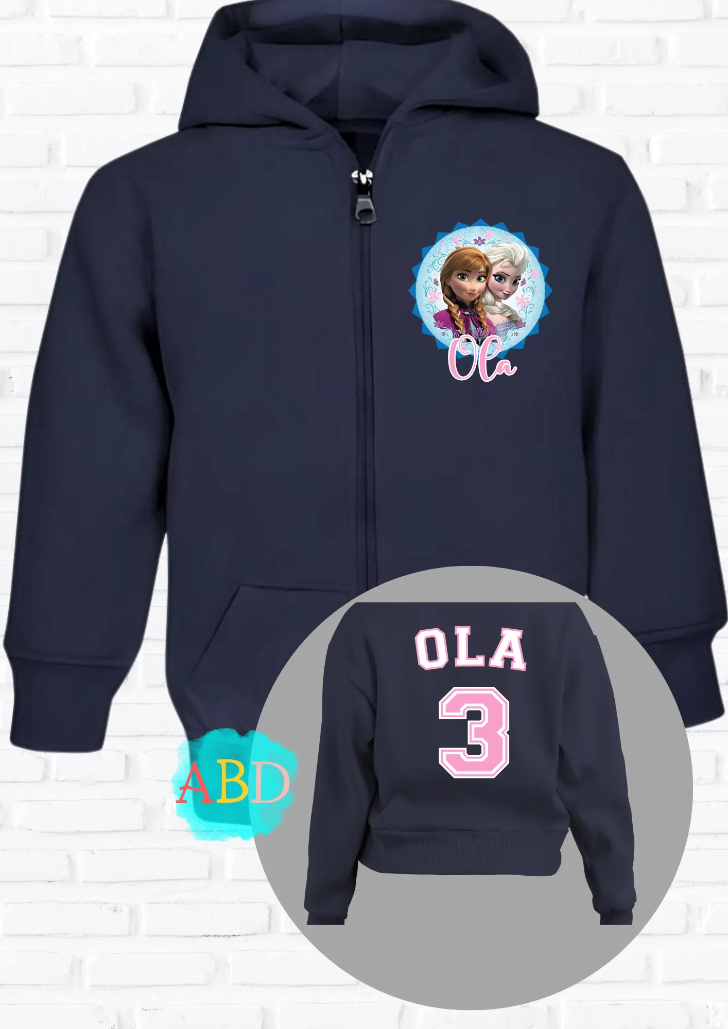 Girls' Personalised Frozen Elsa and Anna Custom Hoodie with Back Print