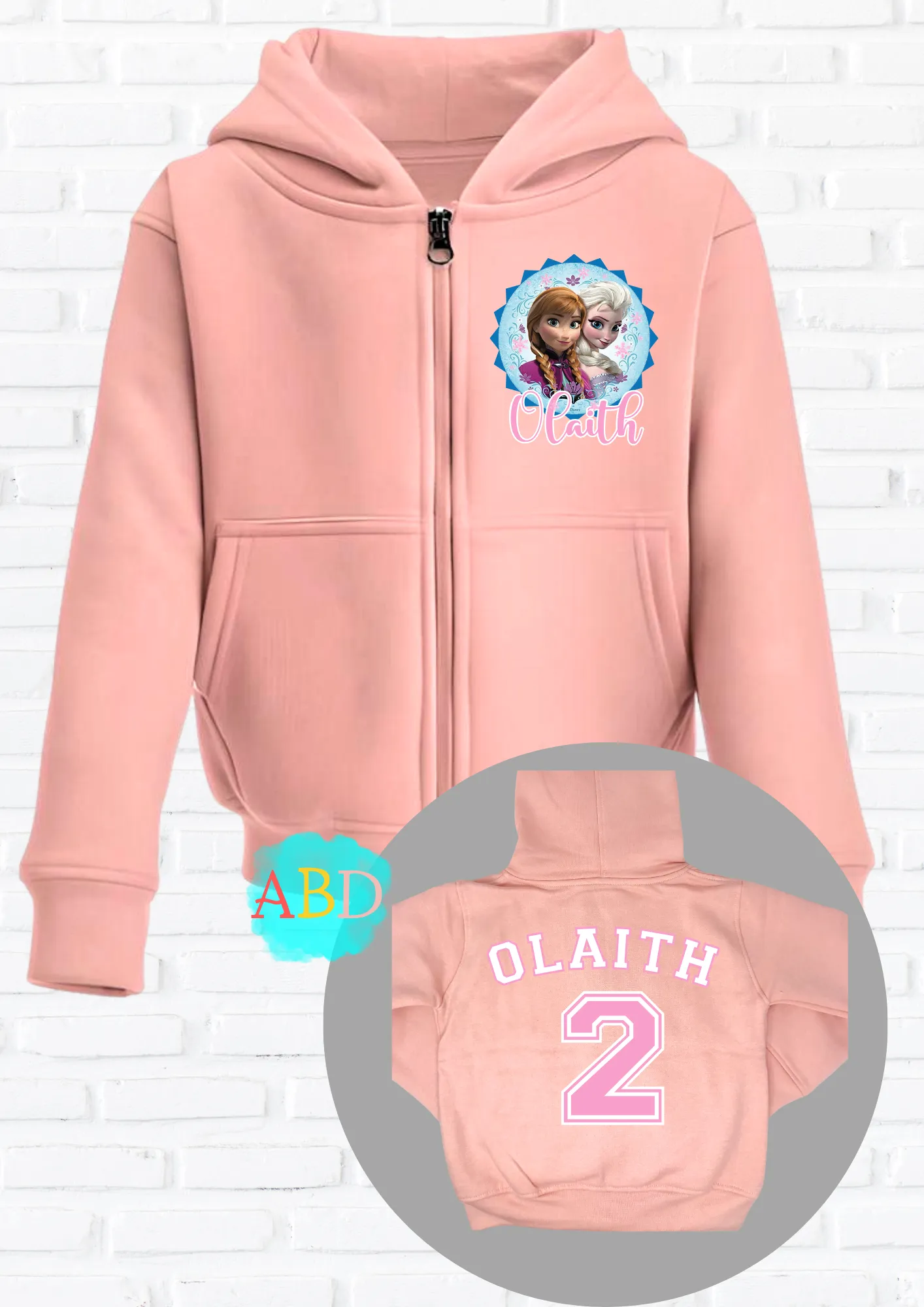 Girls' Personalised Frozen Elsa and Anna Custom Hoodie with Back Print