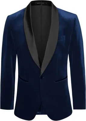 GRACE KARIN Mens Velvet Blazer One Button Shawl Lapel Slim Fit Suit Jacket Sport Coat Dinner Party Prom Wedding Tuxedo