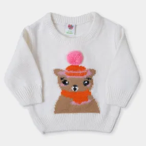 Infant Girls Sweater Fluffy Motif - Winter White