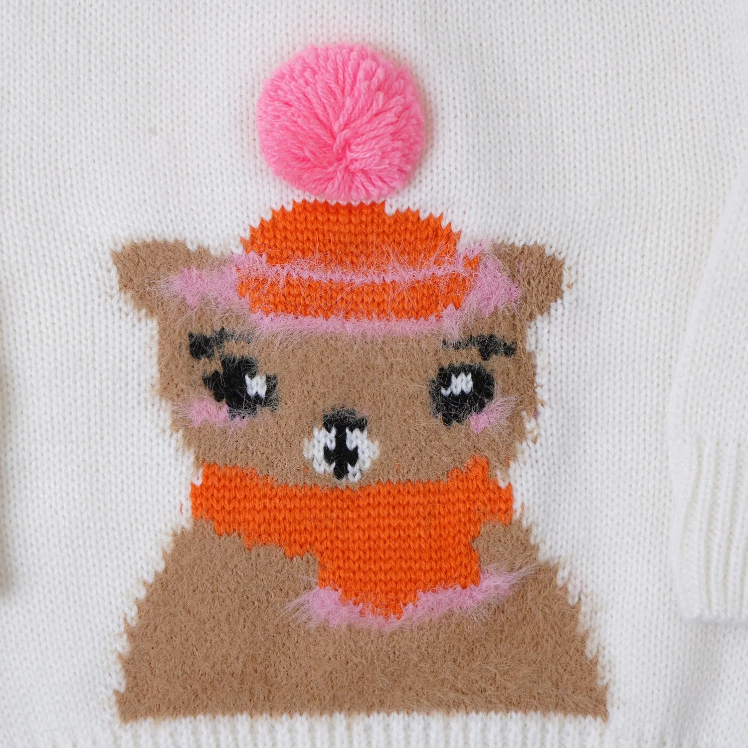 Infant Girls Sweater Fluffy Motif - Winter White