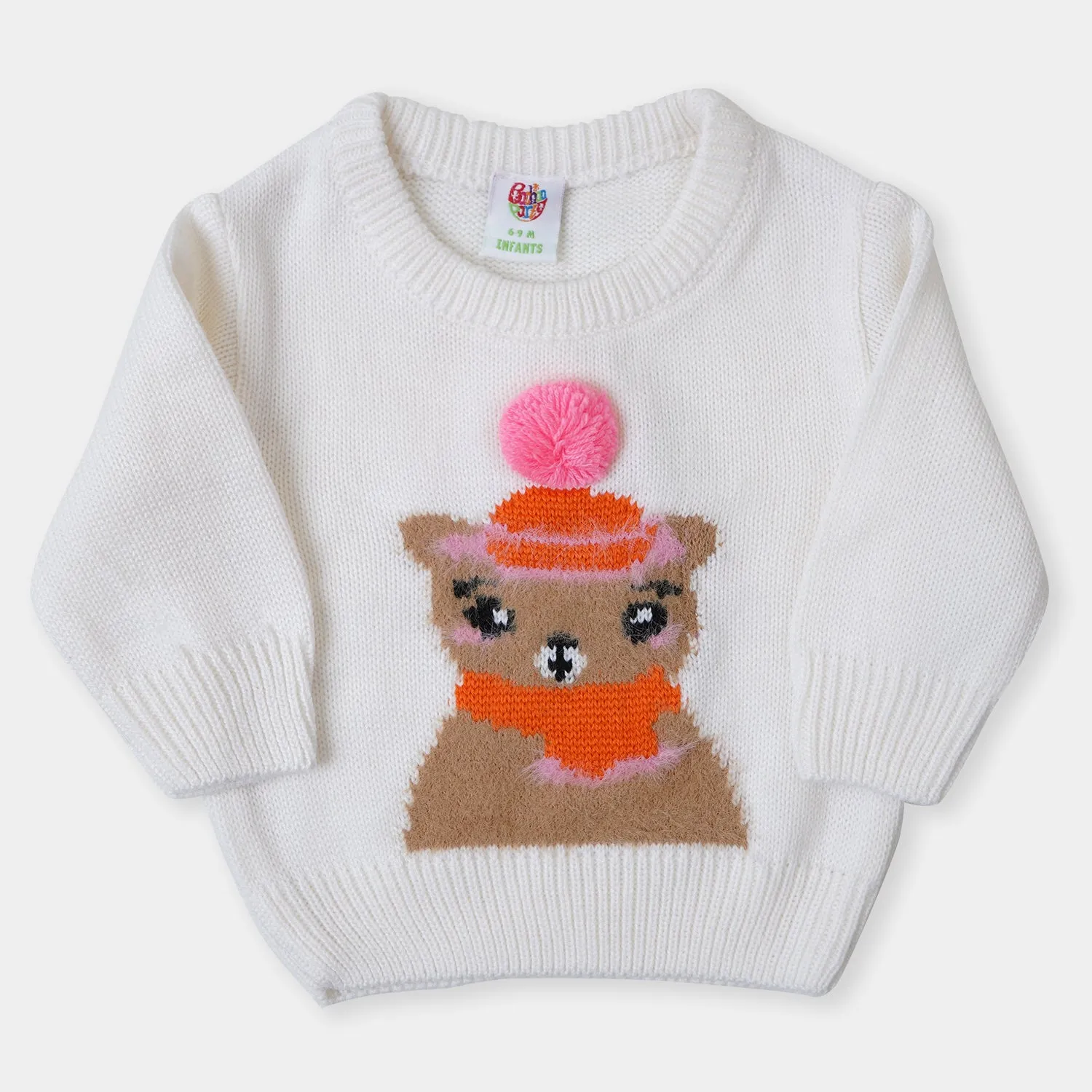 Infant Girls Sweater Fluffy Motif - Winter White