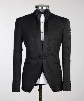 Jacquard Men Black Floral Tuxedo