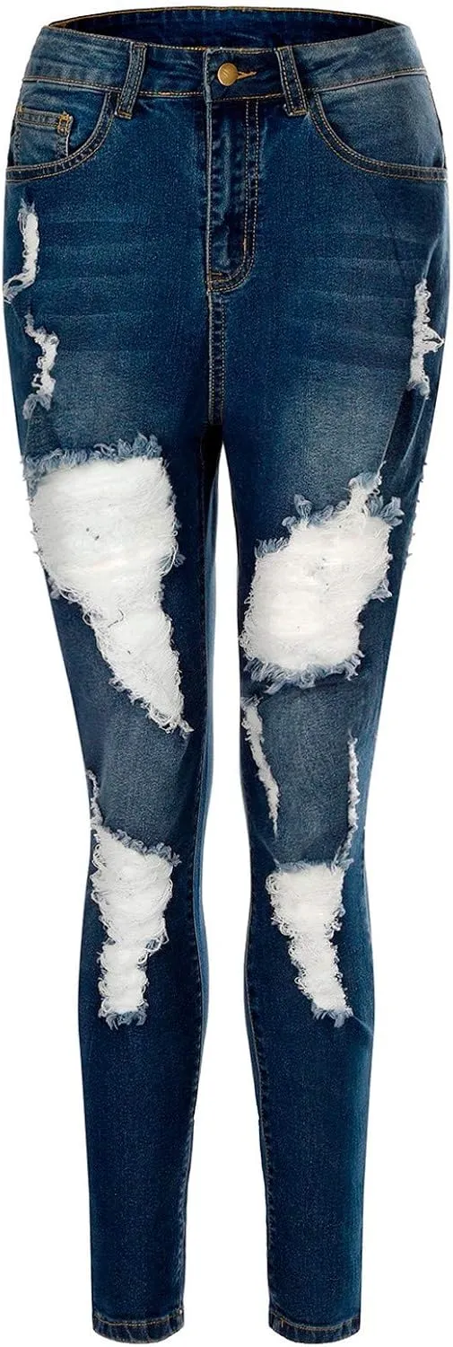 Jeans for Women Retro Low Waist Ripped Ankle Pants Distressed Flap Hem Denim Pants Fashion Stretch Skinny Jeans