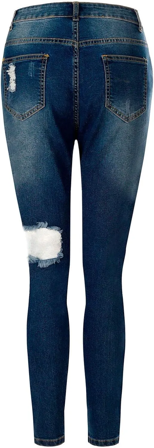 Jeans for Women Retro Low Waist Ripped Ankle Pants Distressed Flap Hem Denim Pants Fashion Stretch Skinny Jeans
