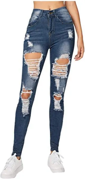 Jeans for Women Retro Low Waist Ripped Ankle Pants Distressed Flap Hem Denim Pants Fashion Stretch Skinny Jeans