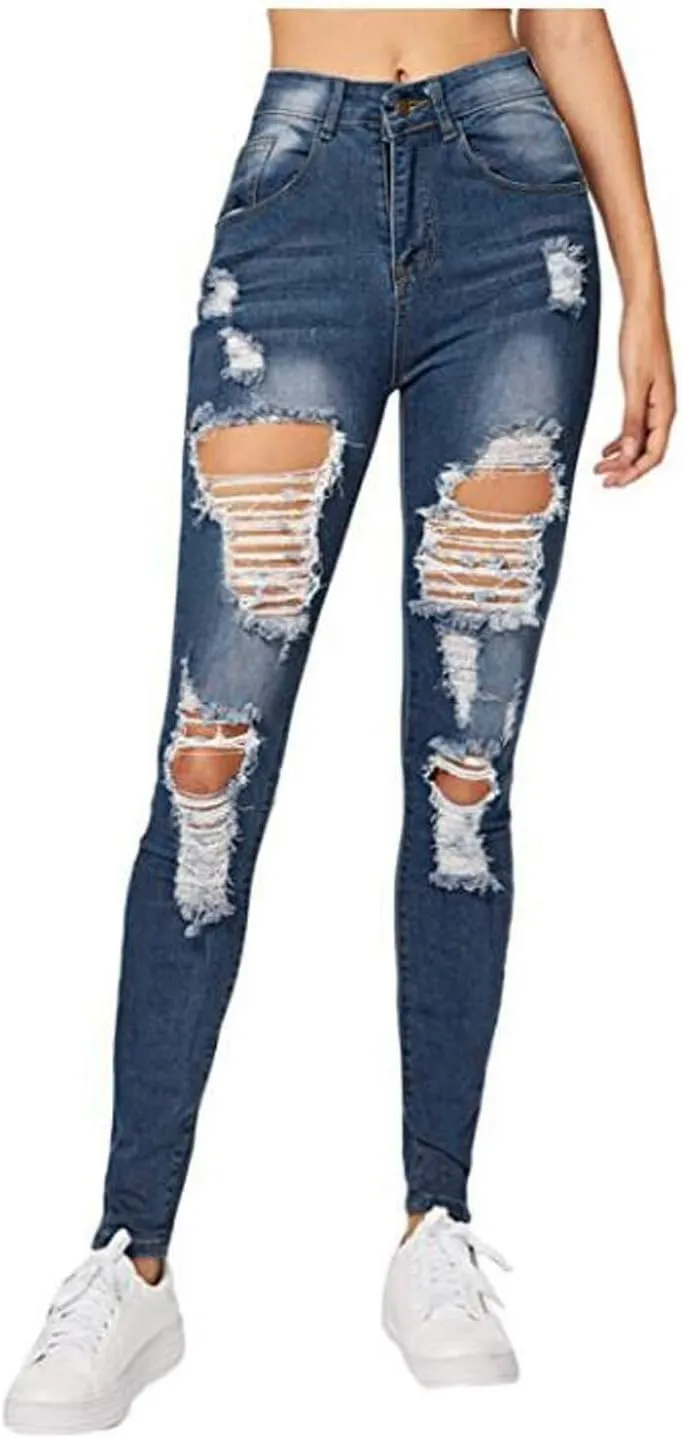 Jeans for Women Retro Low Waist Ripped Ankle Pants Distressed Flap Hem Denim Pants Fashion Stretch Skinny Jeans