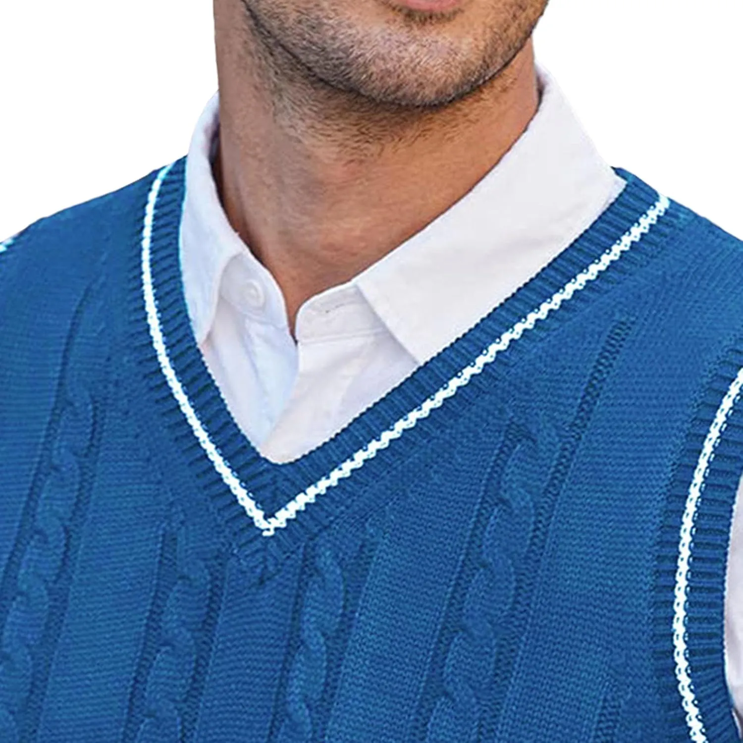 JEShifangjiusu Mens Knitwear Vest Sleeveless Casual V Neck Slim Fit Pullover Topcoat Ribbed Hem Knitted Sweater