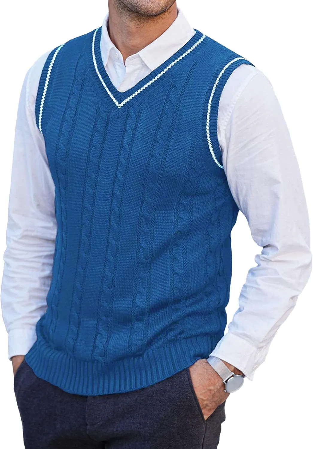JEShifangjiusu Mens Knitwear Vest Sleeveless Casual V Neck Slim Fit Pullover Topcoat Ribbed Hem Knitted Sweater