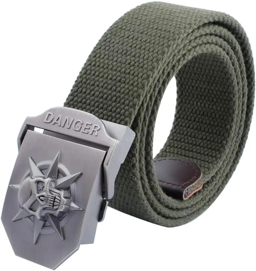 LKMY Men Blet Nylon Canvas Breathable Military Tactical,Men Waist Belt With Zinc Alloy Skull Buckle