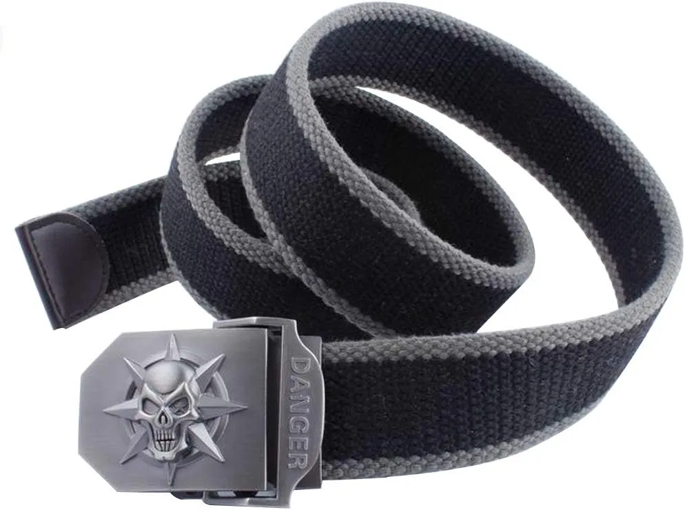 LKMY Men Blet Nylon Canvas Breathable Military Tactical,Men Waist Belt With Zinc Alloy Skull Buckle