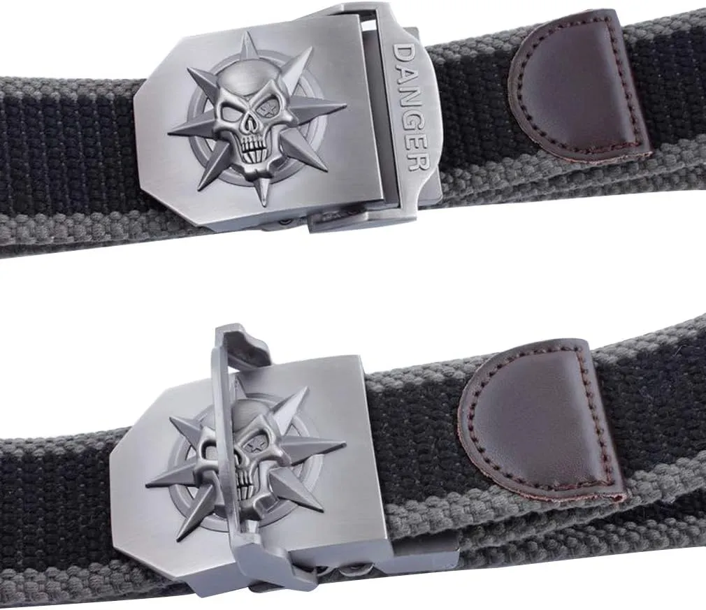 LKMY Men Blet Nylon Canvas Breathable Military Tactical,Men Waist Belt With Zinc Alloy Skull Buckle