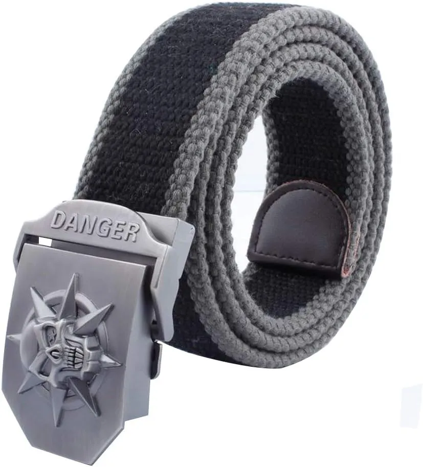 LKMY Men Blet Nylon Canvas Breathable Military Tactical,Men Waist Belt With Zinc Alloy Skull Buckle