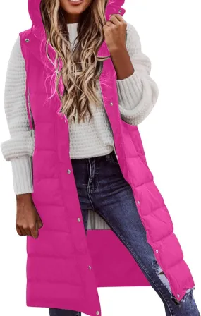 Long Vest for Women Sleeveless Puffer Windproof Winter Coat with Recycled Insulation Women's Long Puffer Vest Vest