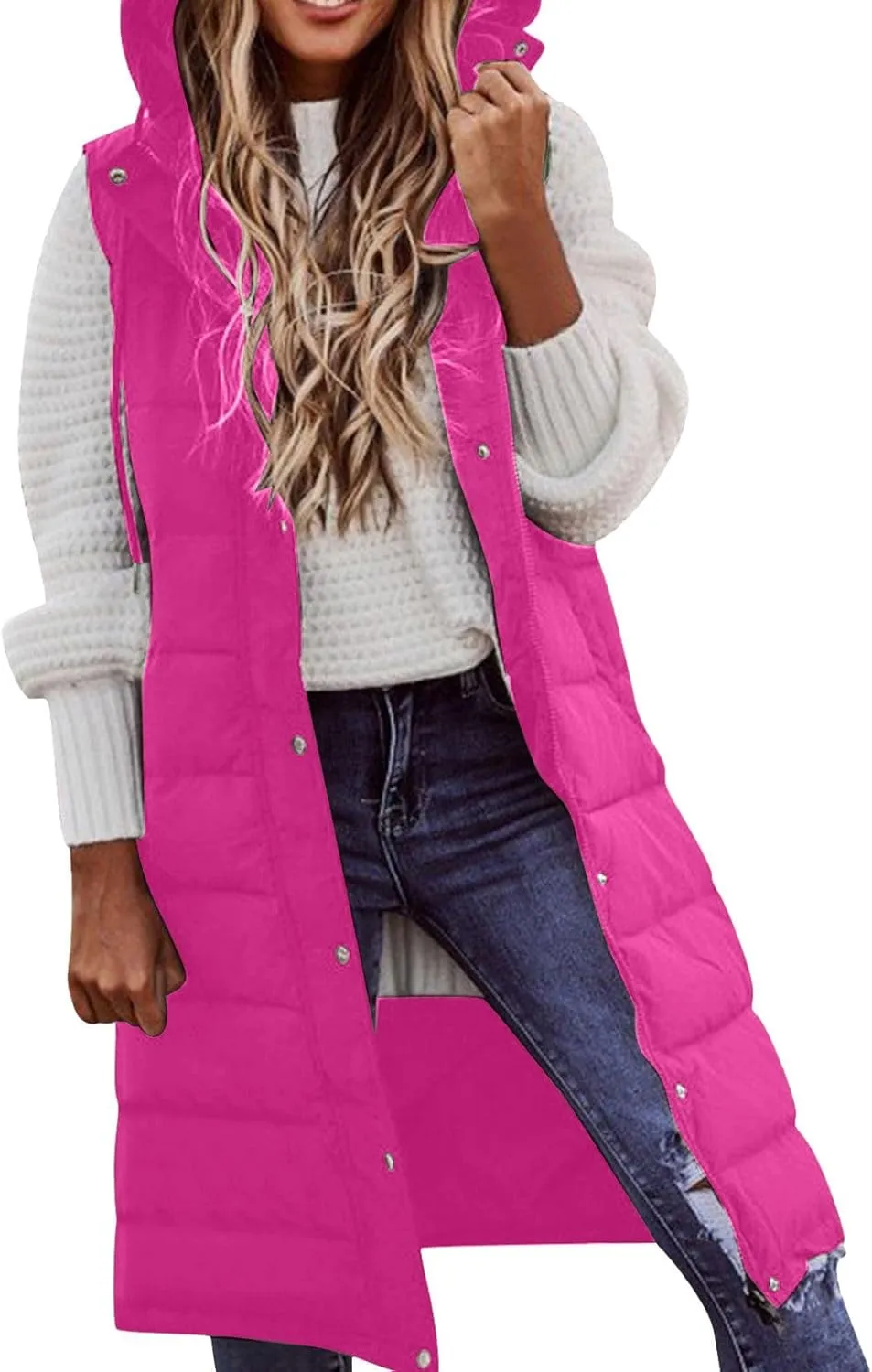 Long Vest for Women Sleeveless Puffer Windproof Winter Coat with Recycled Insulation Women's Long Puffer Vest Vest
