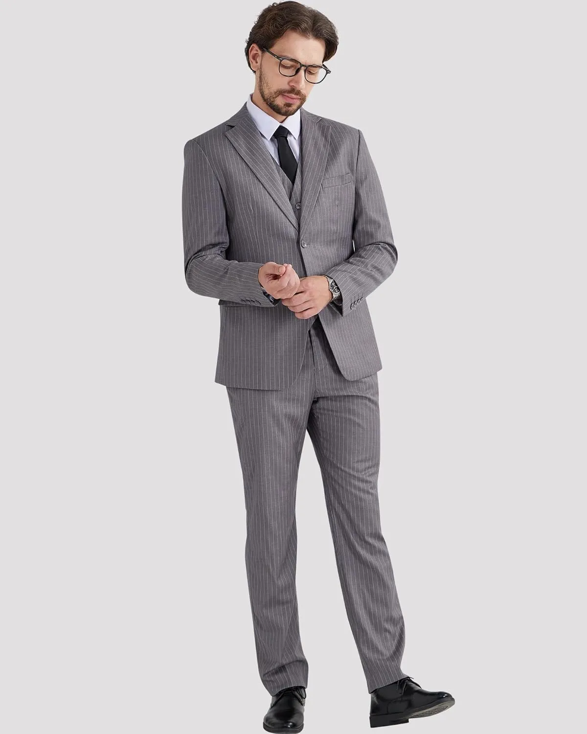 MAGE MALE Men’s Pinstripe 3 Piece Suit Slim Fit Elegant Single Breasted Business Wedding Party Blazer Vest& Pants Set