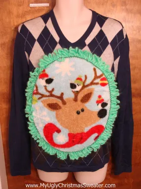 Mens Argyle Reindeer Sweater