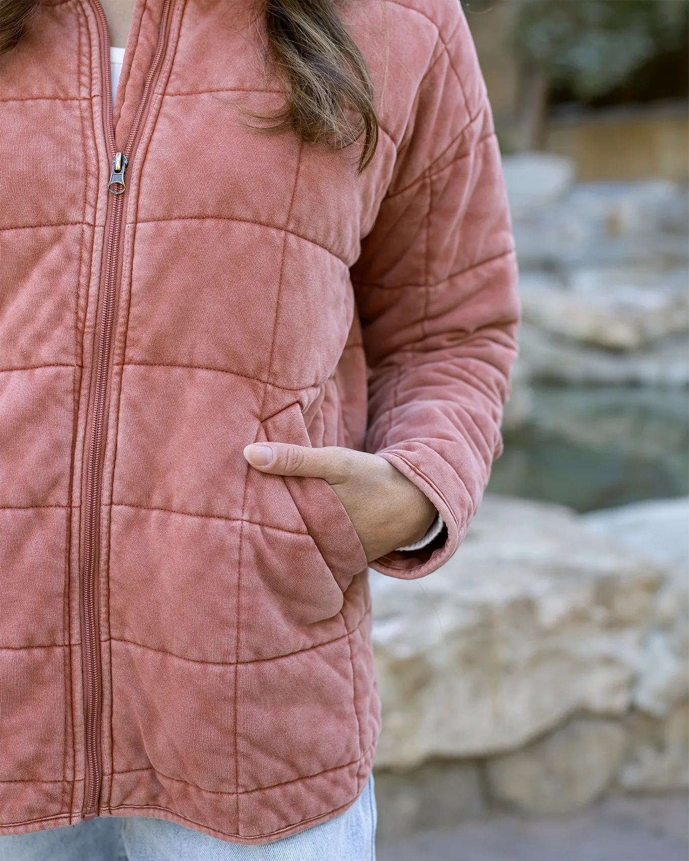 Mineral Washed Terracotta Quilted Jacket
