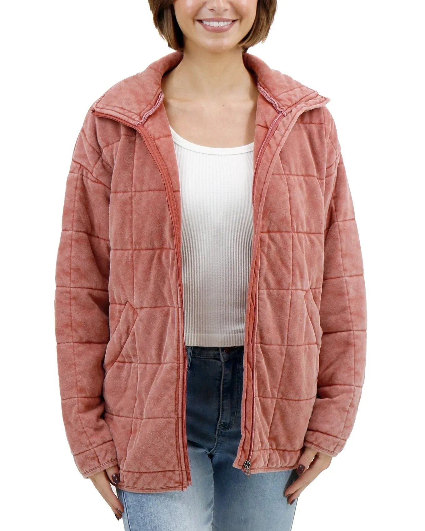 Mineral Washed Terracotta Quilted Jacket