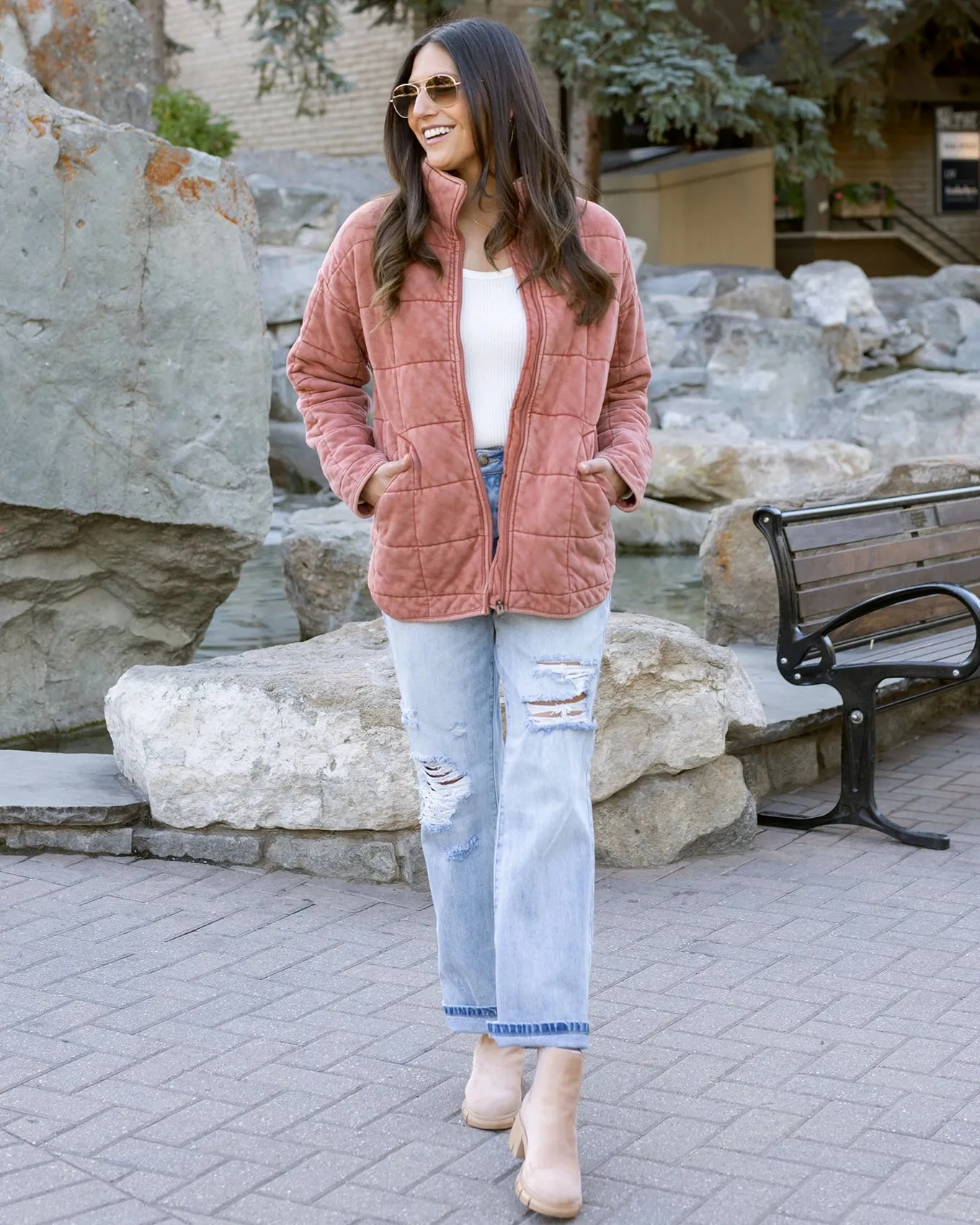 Mineral Washed Terracotta Quilted Jacket