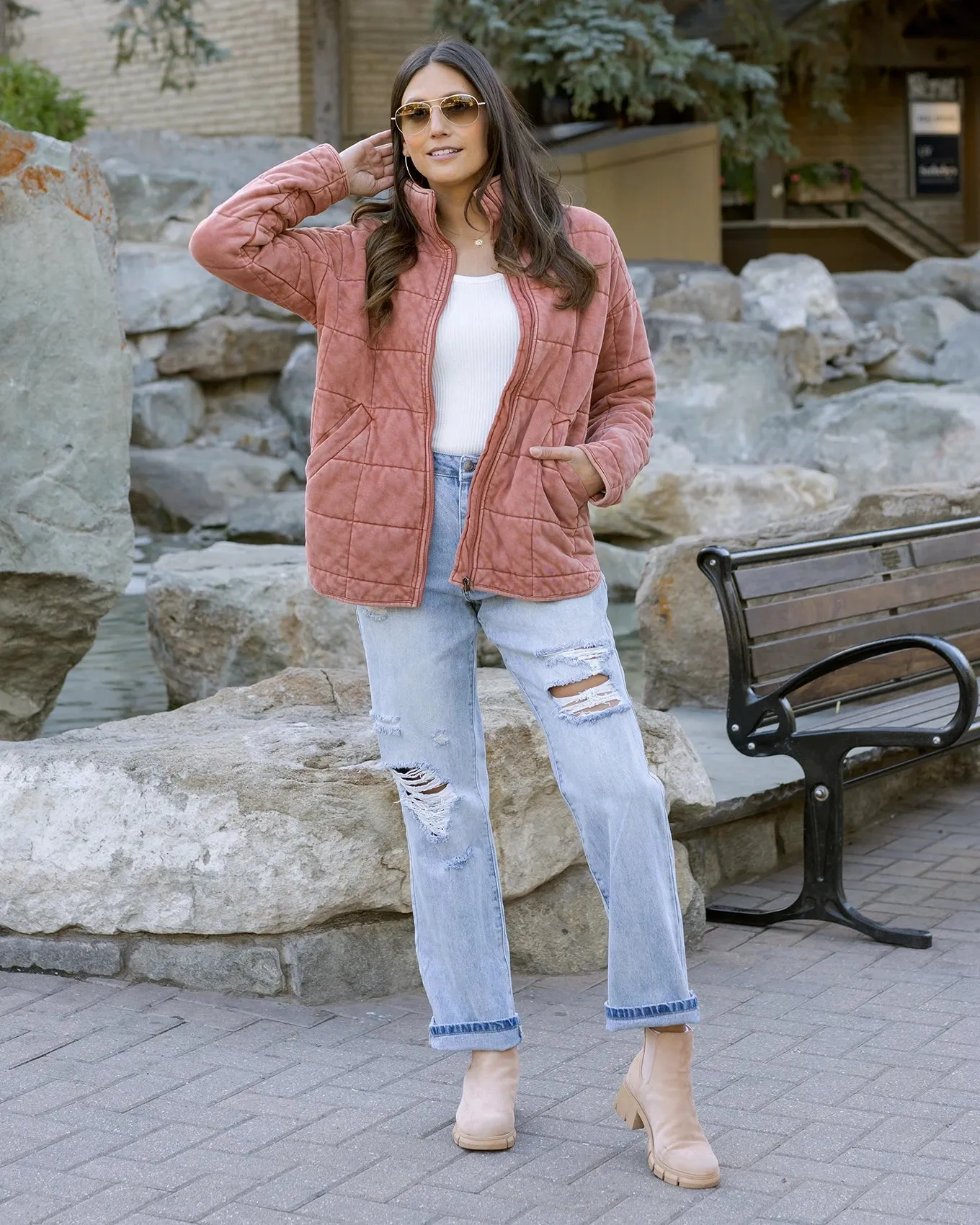 Mineral Washed Terracotta Quilted Jacket