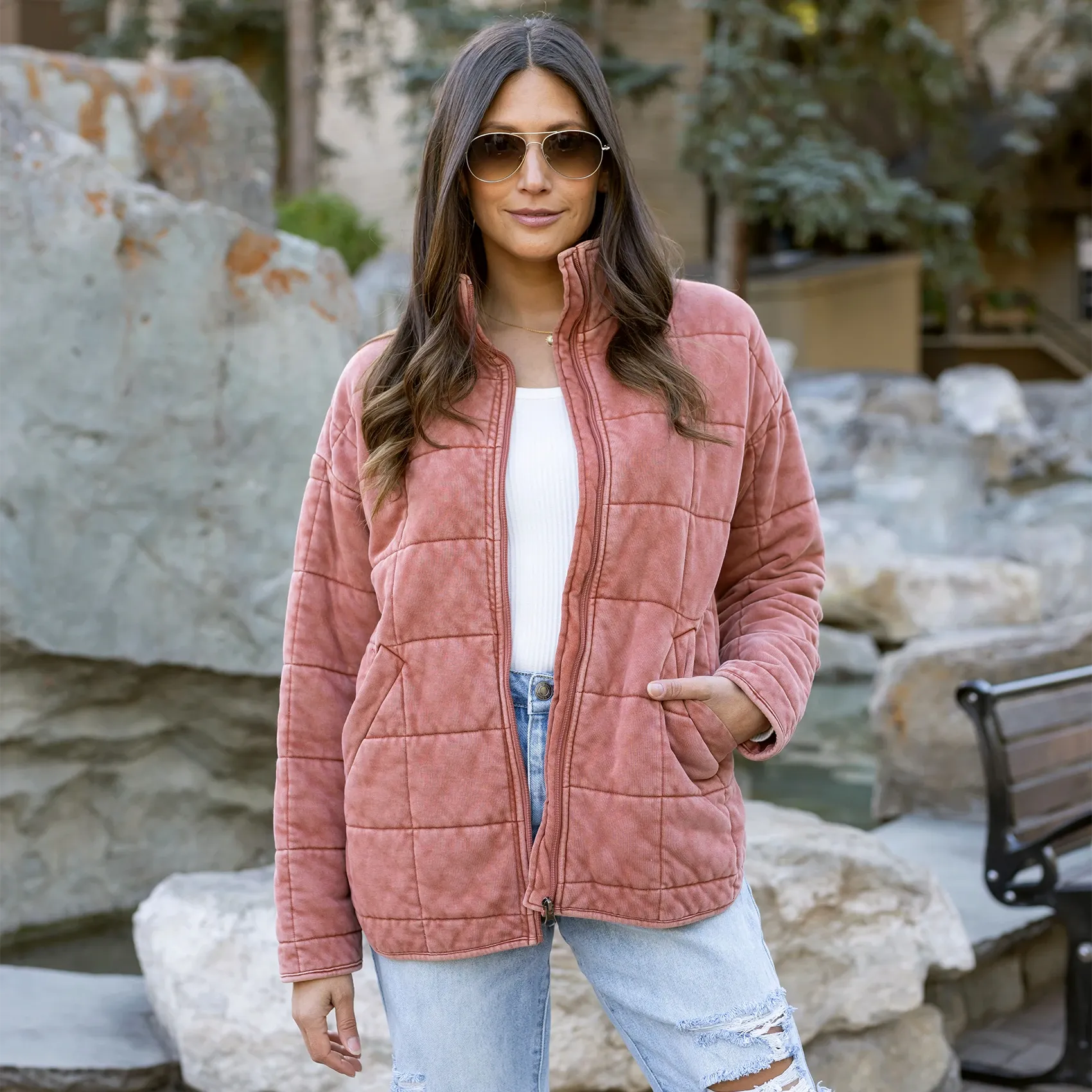 Mineral Washed Terracotta Quilted Jacket