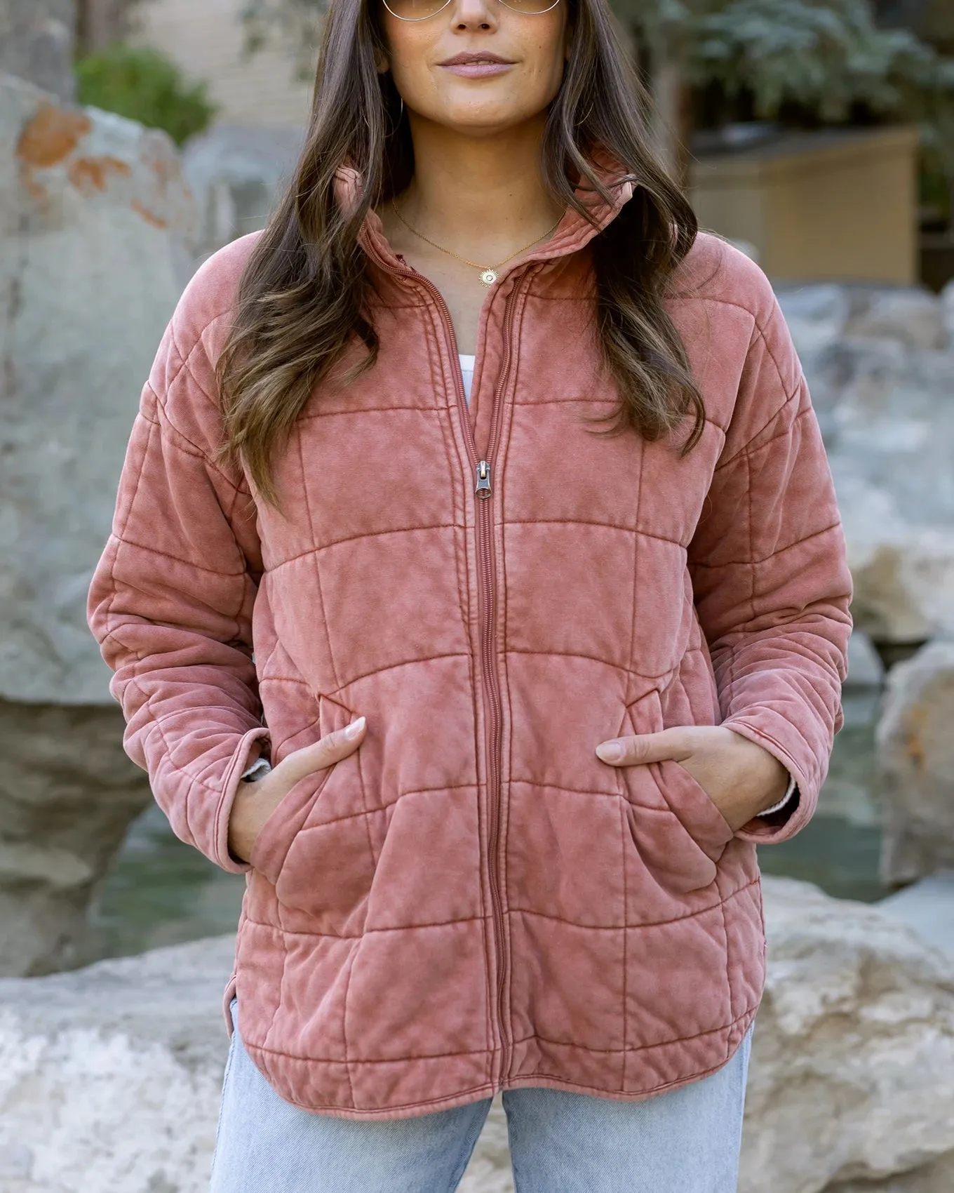 Mineral Washed Terracotta Quilted Jacket