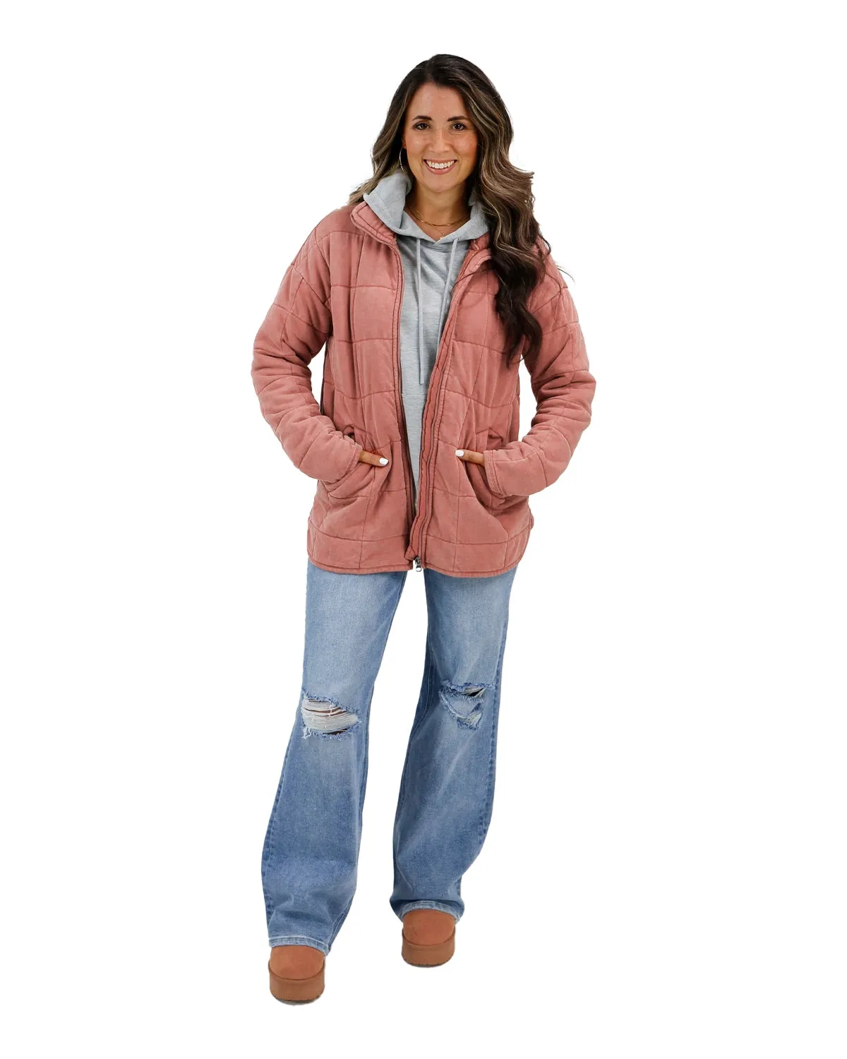 Mineral Washed Terracotta Quilted Jacket
