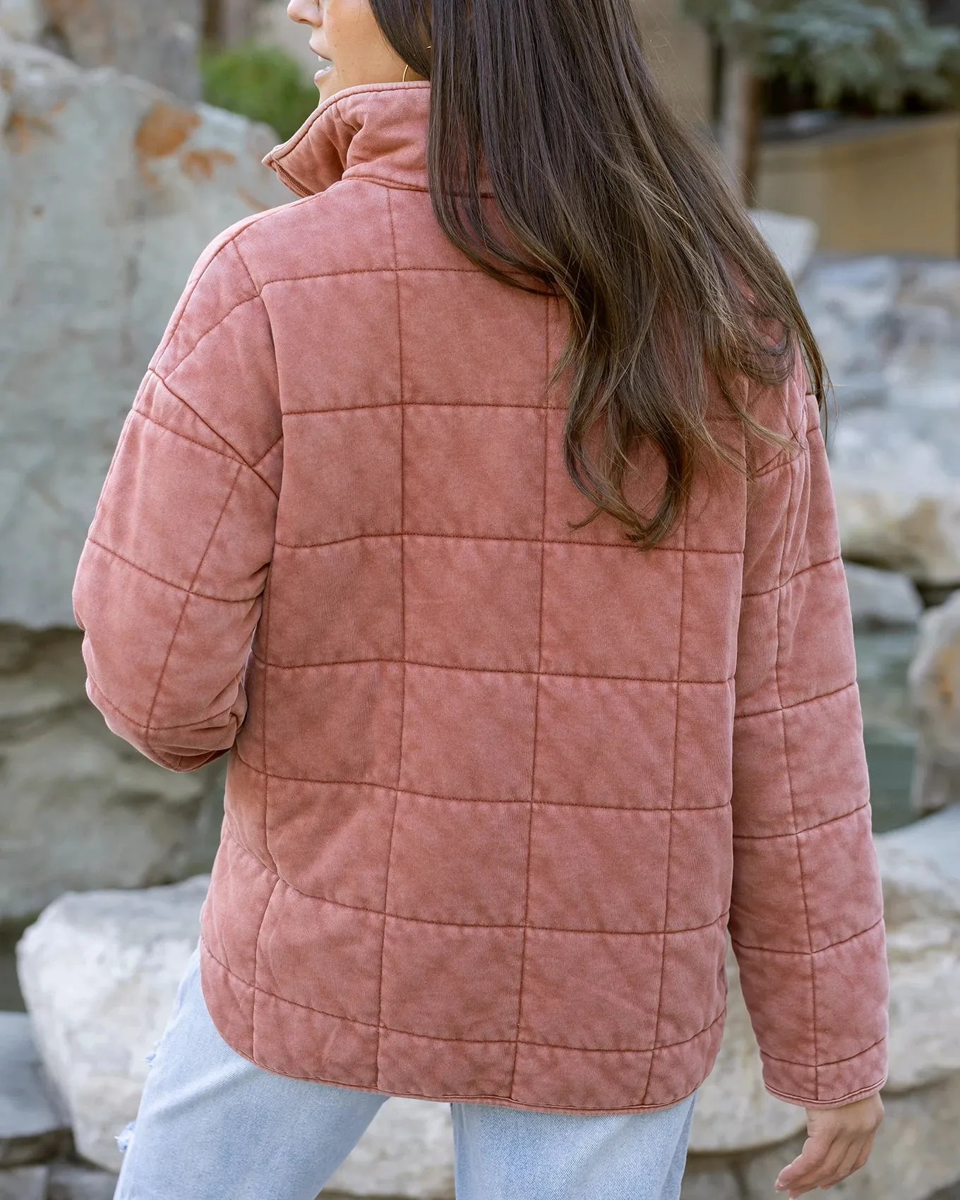Mineral Washed Terracotta Quilted Jacket