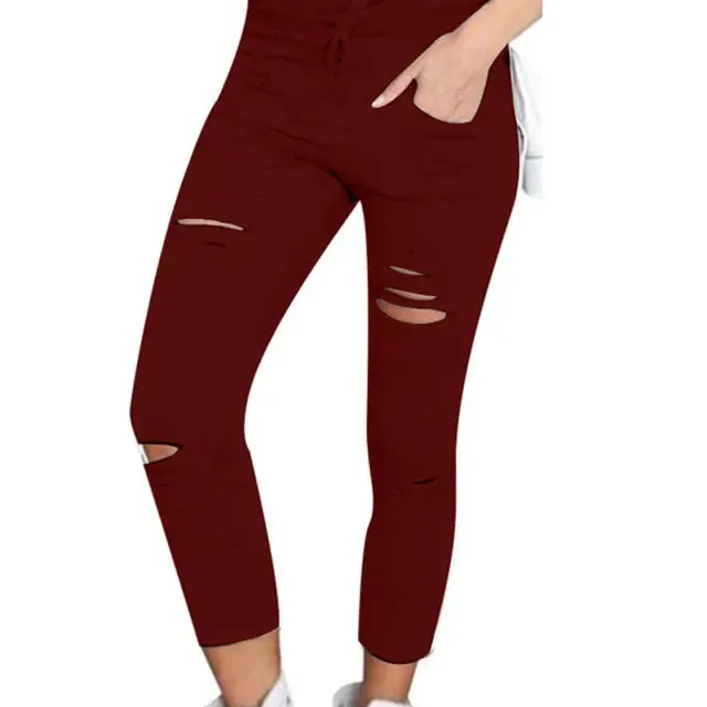 Pants Pencil Ripped Skinny Leggings Elastic