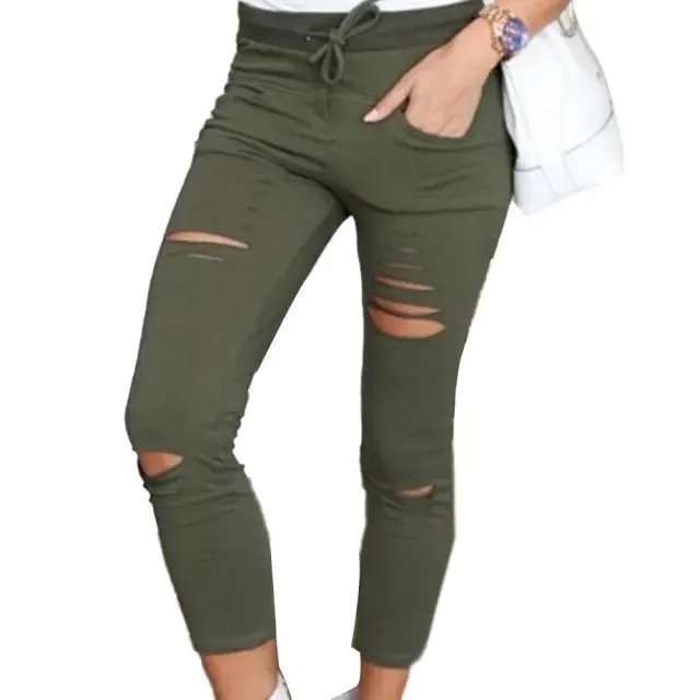 Pants Pencil Ripped Skinny Leggings Elastic