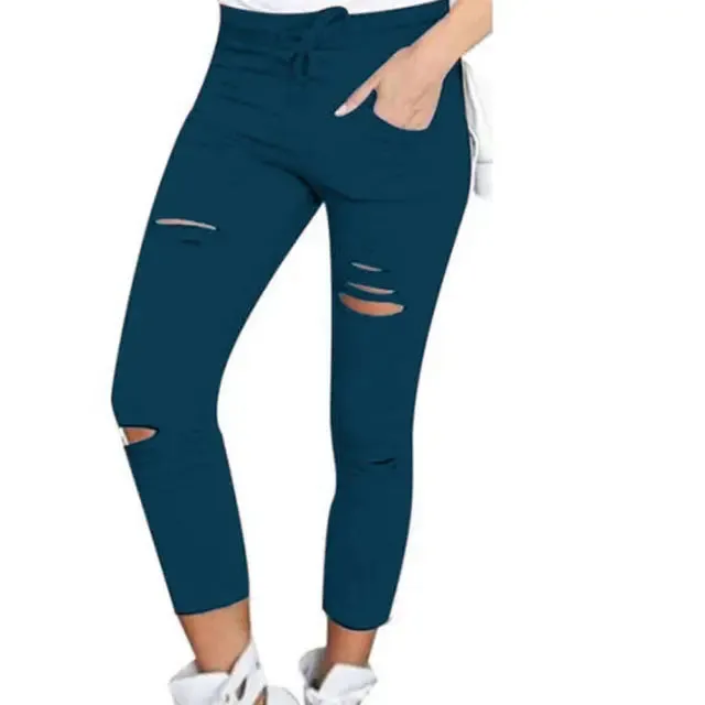 Pants Pencil Ripped Skinny Leggings Elastic