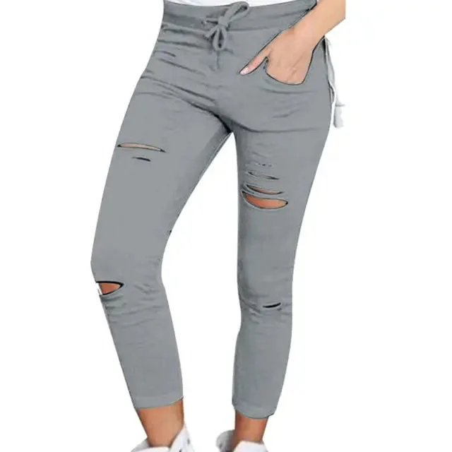 Pants Pencil Ripped Skinny Leggings Elastic