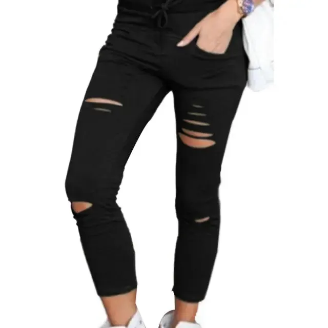 Pants Pencil Ripped Skinny Leggings Elastic
