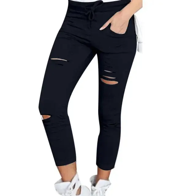 Pants Pencil Ripped Skinny Leggings Elastic
