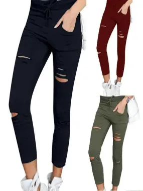 Pants Pencil Ripped Skinny Leggings Elastic