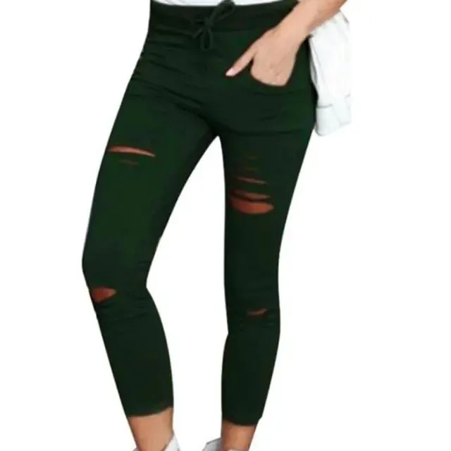 Pants Pencil Ripped Skinny Leggings Elastic